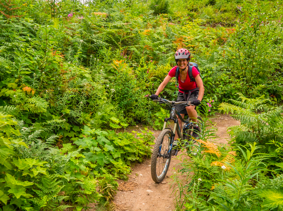 A person riding a bike on top of a dirt path.