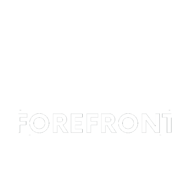 A white logo of forefront consulting
